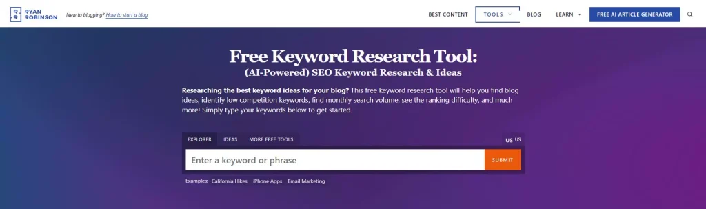 Ryrob free keyword research tool