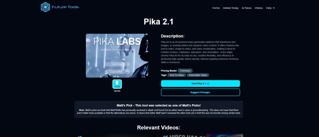 PIKA 2.1 Best AI video generators